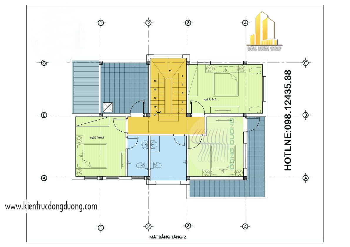Thiết kế biệt thự phố 3 tầng hiện đại - mặt bằng T2