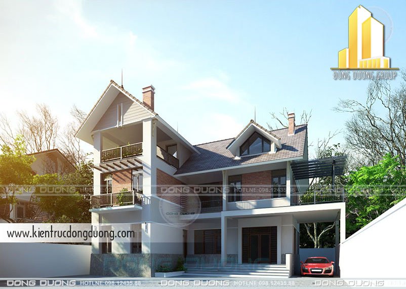 Thiết kế biệt thự 3 tầng chữ L - kientrucdongduong.com -phối cảnh