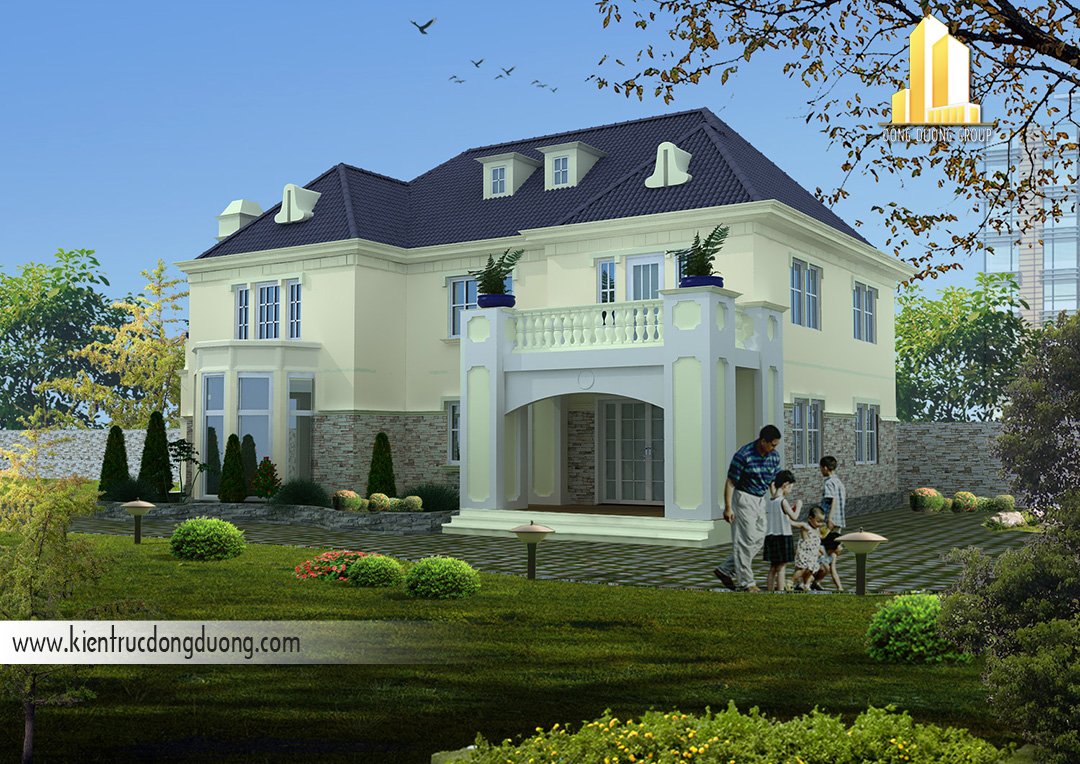 Thiết kế biệt thự vườn 2 tầng phong cách Châu Âu BT1509-1