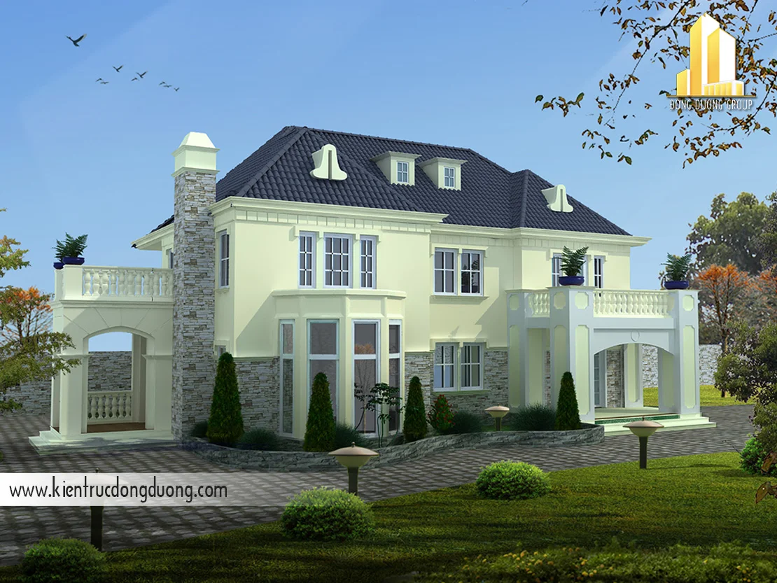 Thiết kế biệt thự vườn 2 tầng phong cách Châu Âu BT1509-2