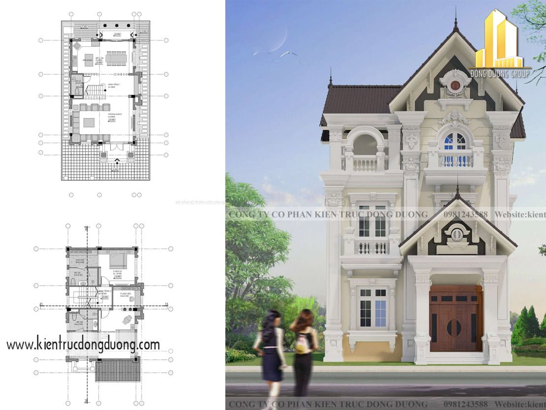 Thiết kế nhà phố tân cổ điển 3 tầng mái Thái-kientrucdongduong 01
