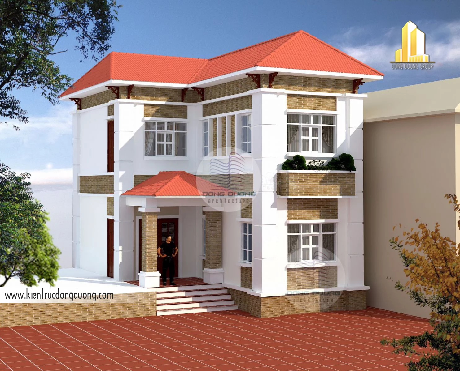 mẫu nhà vườn chữ L 2 tầng BT1401-1