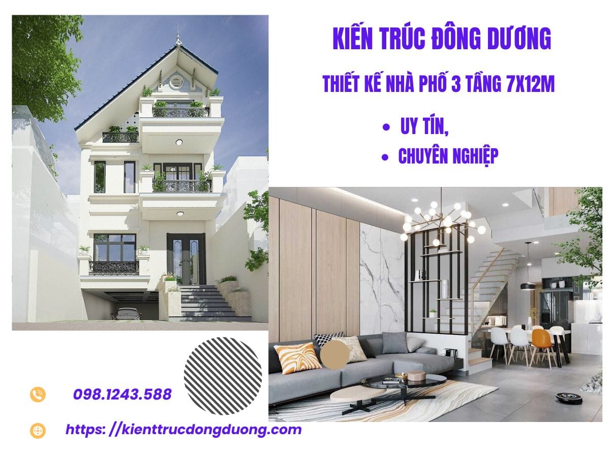 Thiết kế nhà phố 3 tầng 7x12m