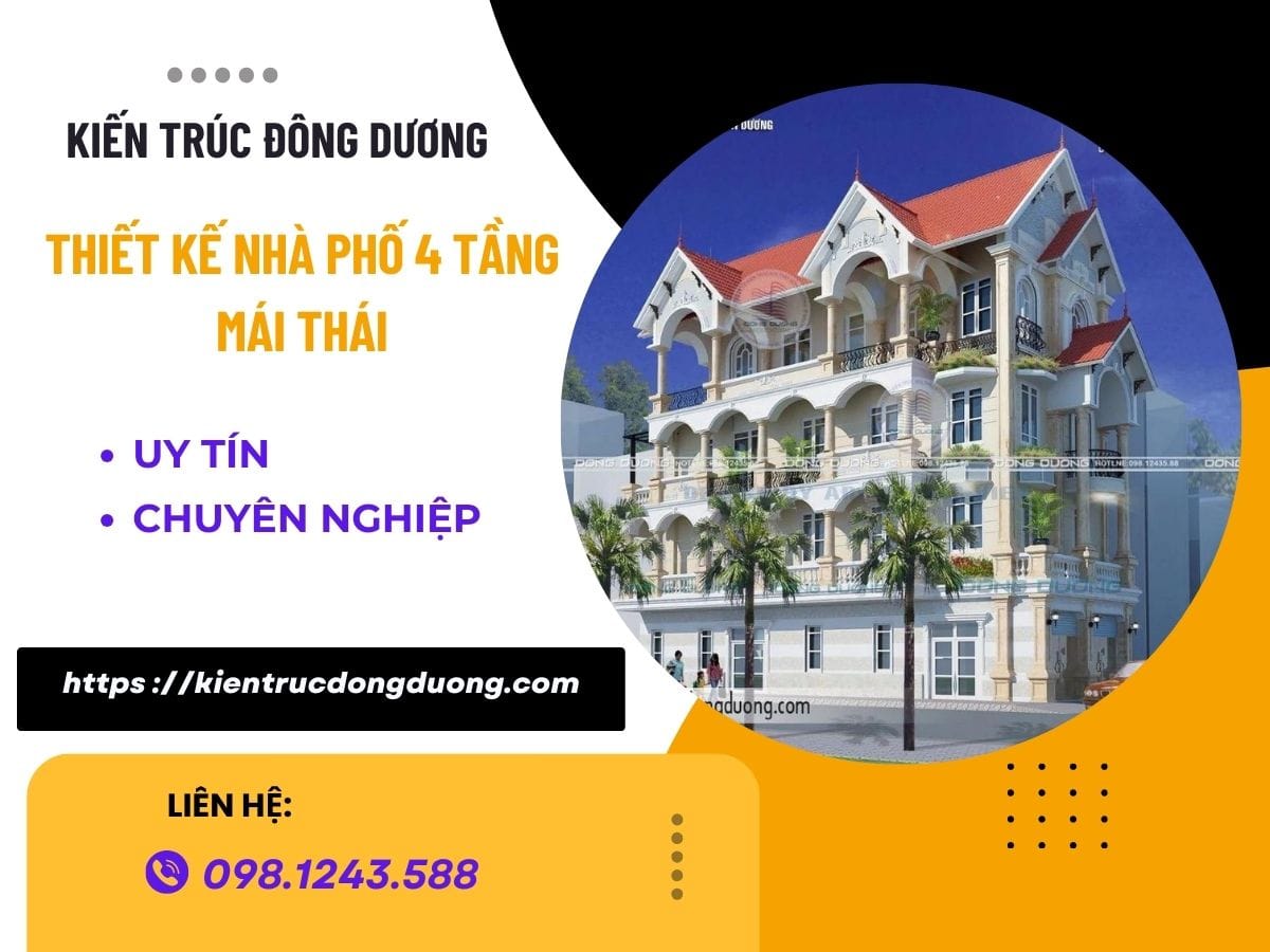 Thiết kế nhà phố 4 tầng mái Thái