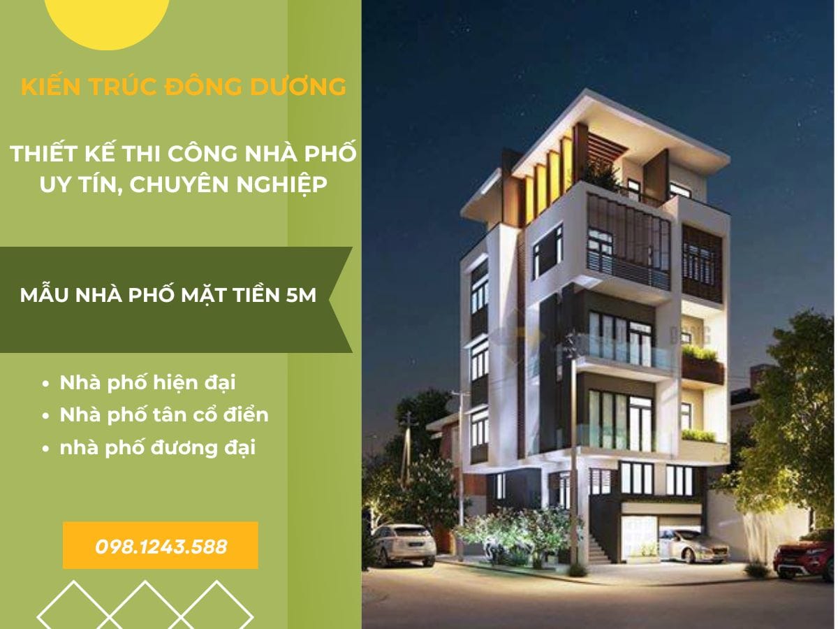 Thiết kế thi công nhà phố mặt tiền 5m