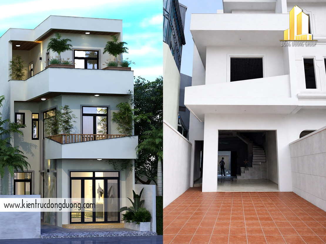 Thi công thiết kế  trọn gói nhà 3 tầng hiện đại 2 mặt tiền – NP2508