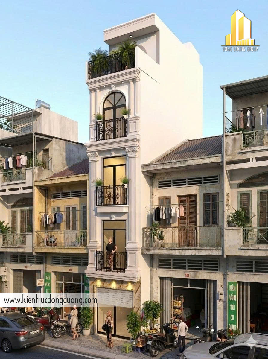 thiết kế nhà phố mặt tiền 3m có thang máy