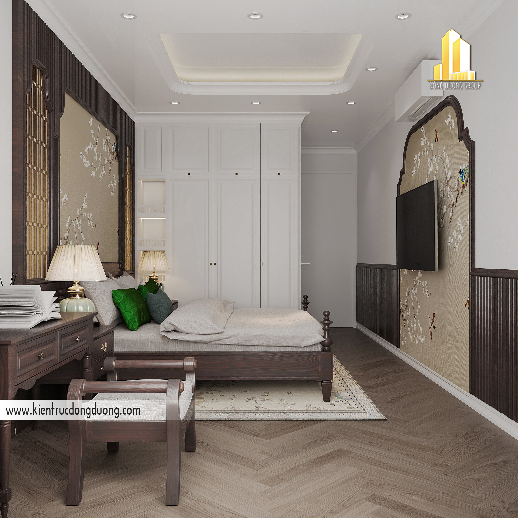 thiết kế nội thất phòng ngủ nhà phố Indochine
