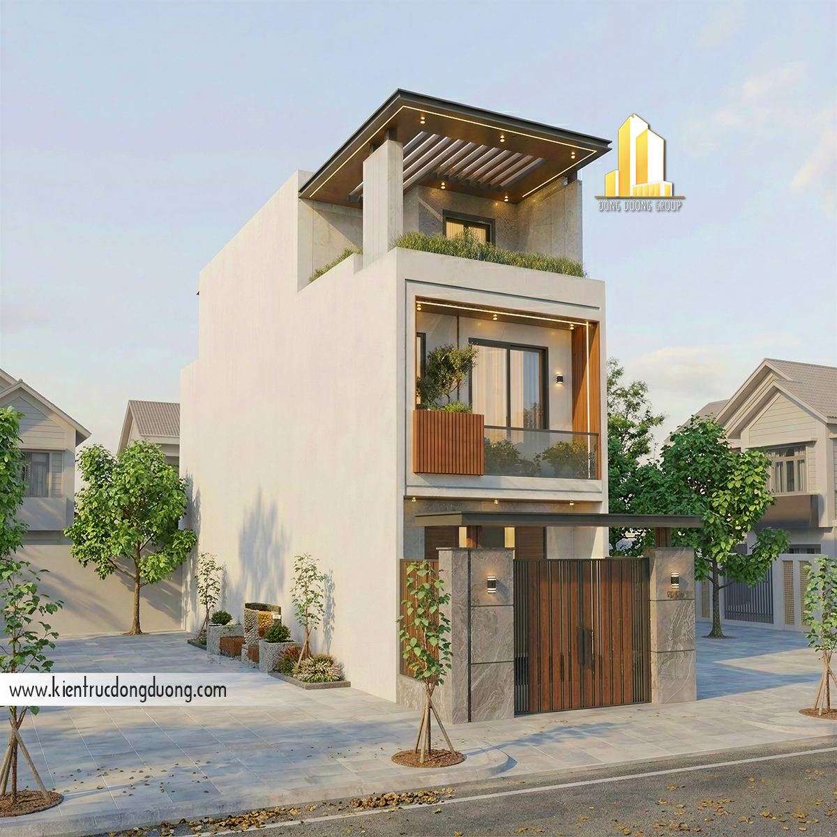 mẫu nhà 3 tầng mặt tiền 5m có thang máy