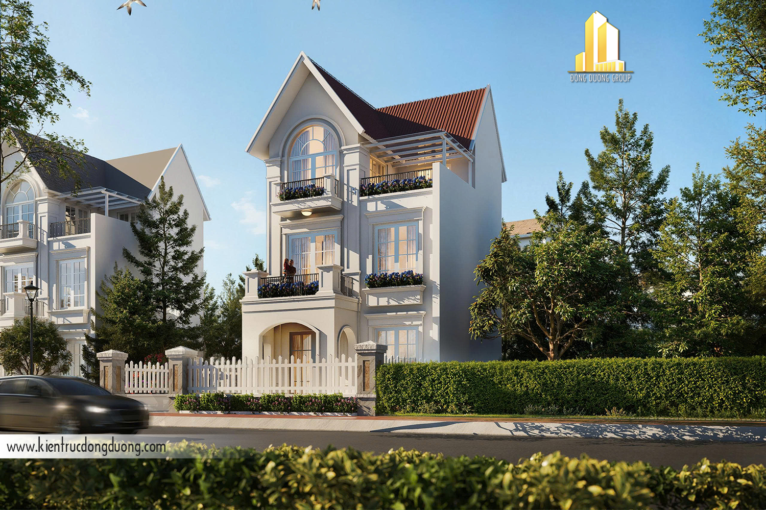 thiết kế biệt thự nhà vườn mái thái 3 tầng