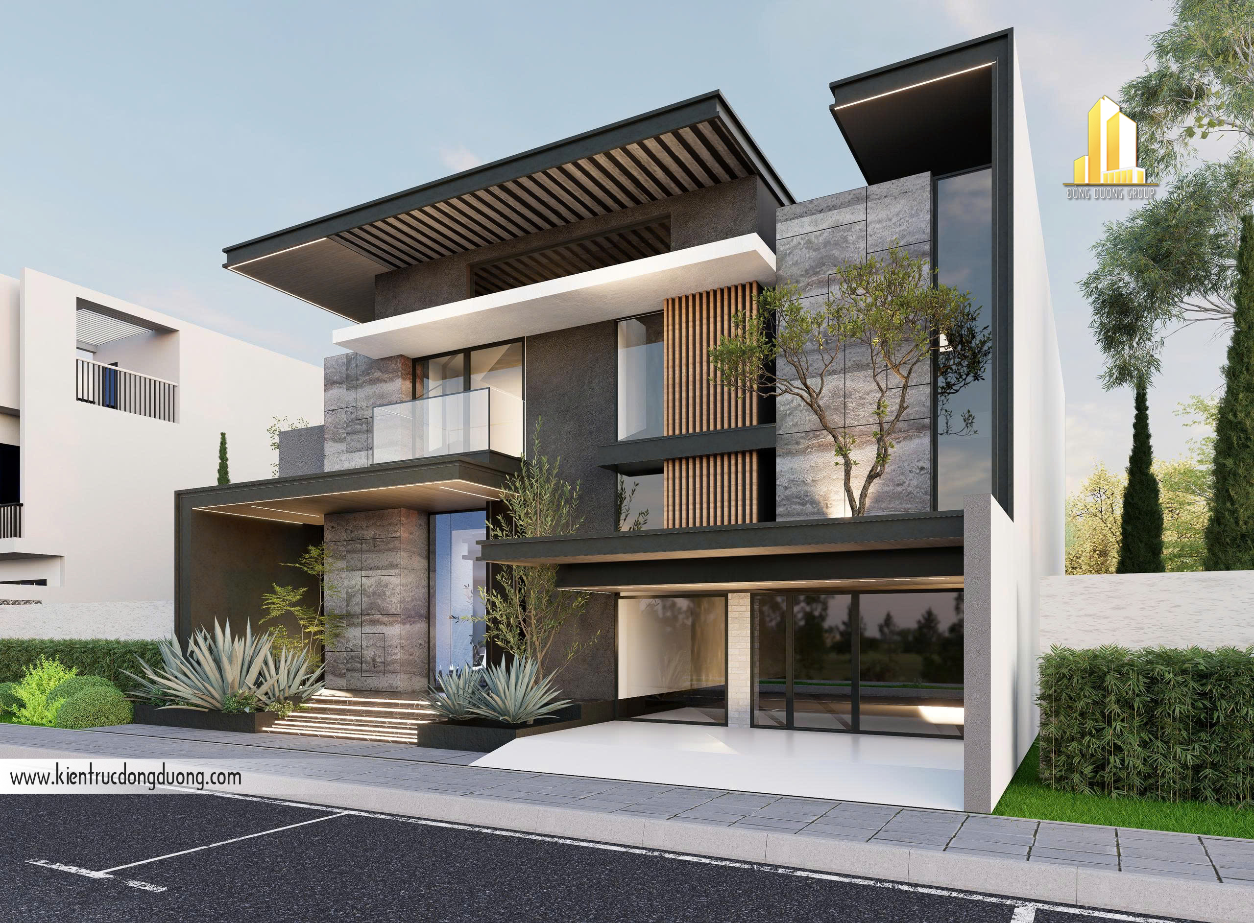 thiết kế villa hiện đại 2 tầng